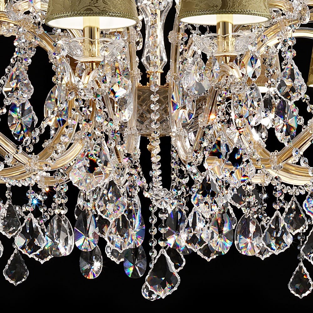Italian Crystal Chandelier with Gold Damask Shades