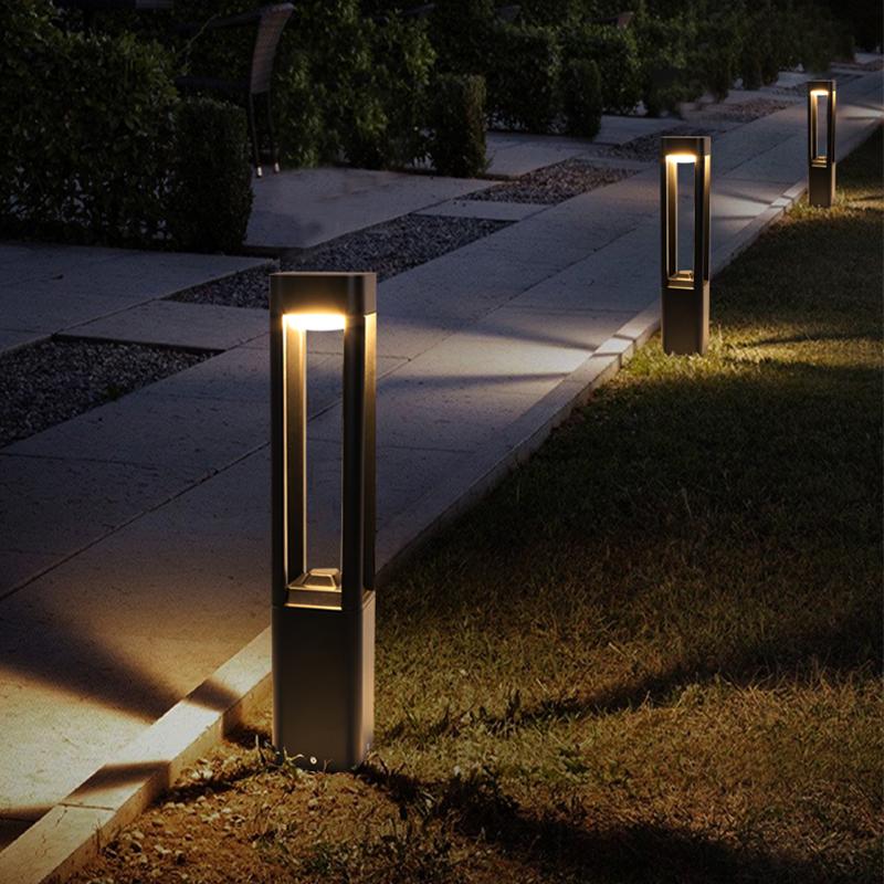 Hollow Aluminum LED Waterproof Black Contemporary Exterior Light Post Lamp, Outdoor Wall Light, 12"