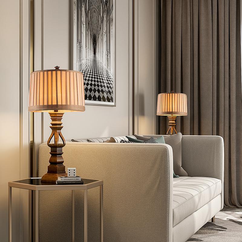 Stripe Drum Shade Antique Rustic Table Lamp
