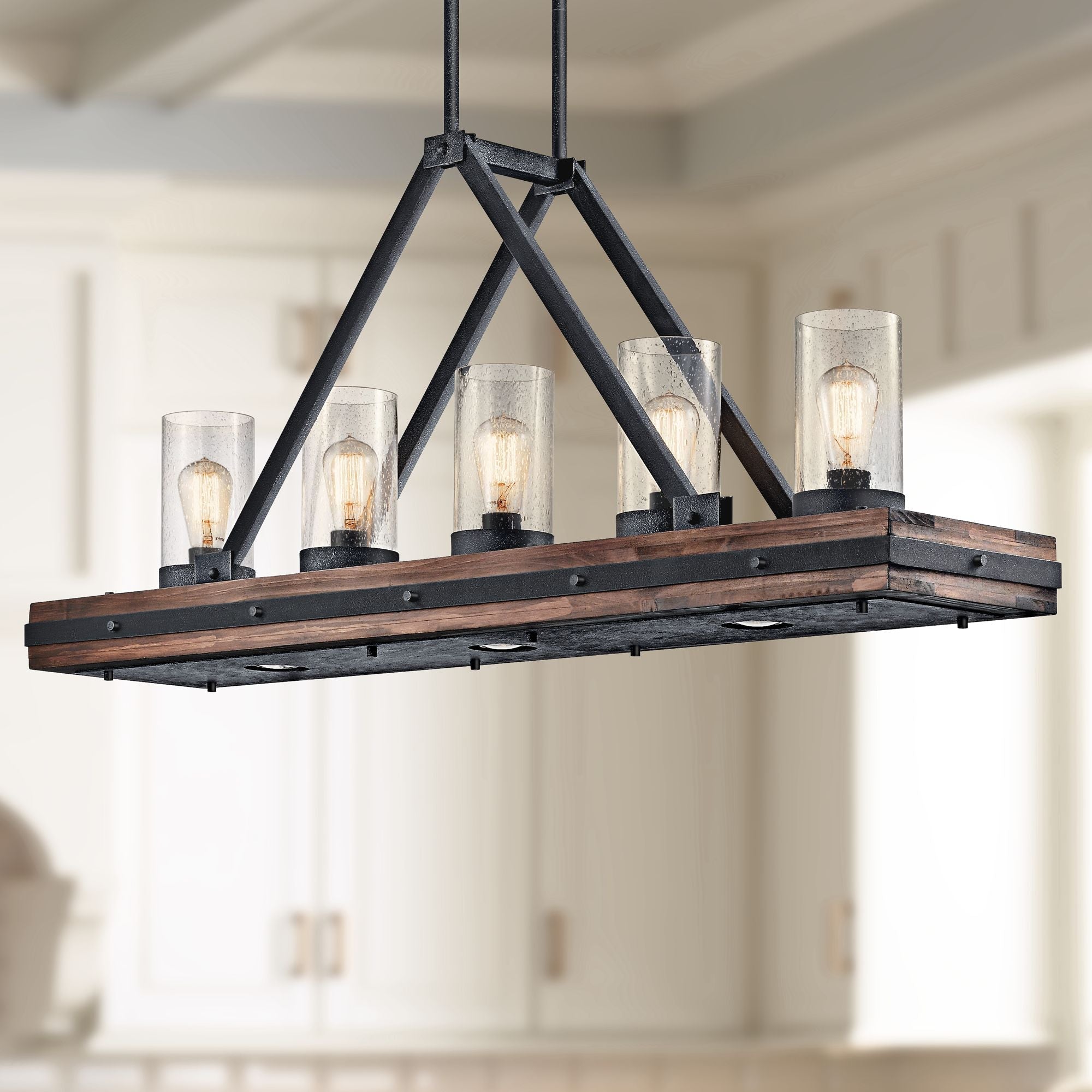 Glass Colerne 46.5" Wide Black Kitchen Chandelier