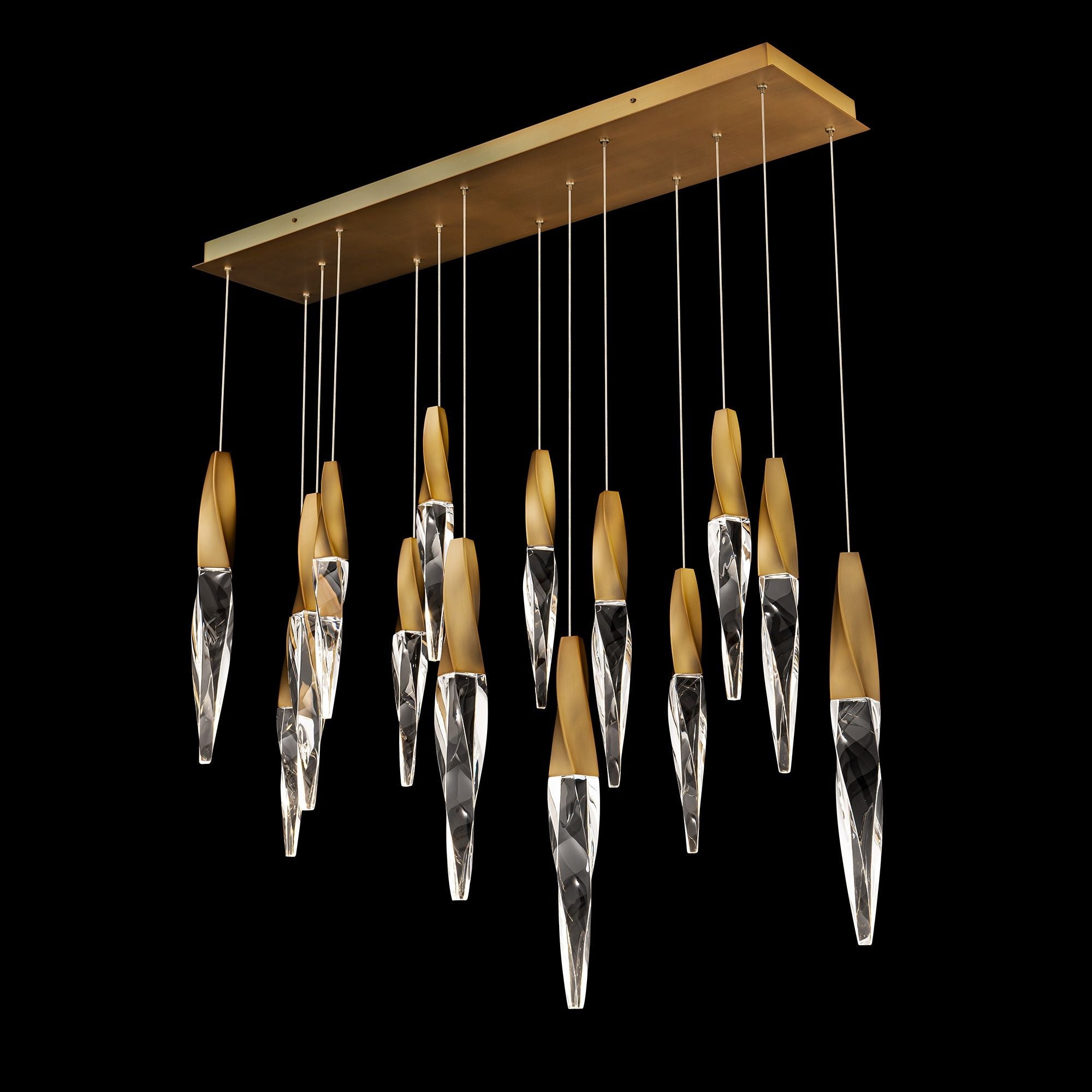 Close-up angle of Kindjal 18"H X 40"W 14-Light Crystal Chandelier showing form and material detail