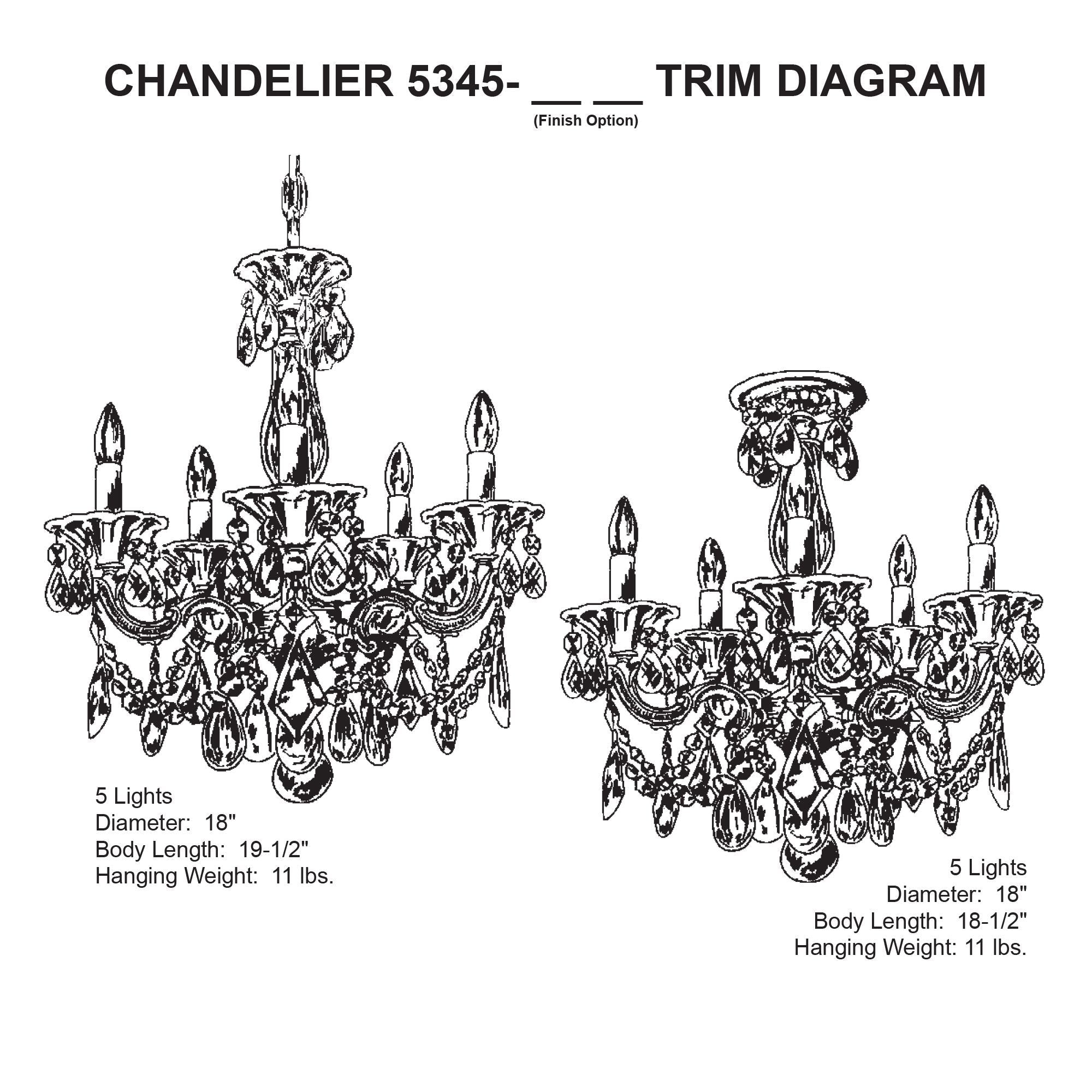 La Scala 19.5"H X 5-Light Crystal Mount Chandelier
