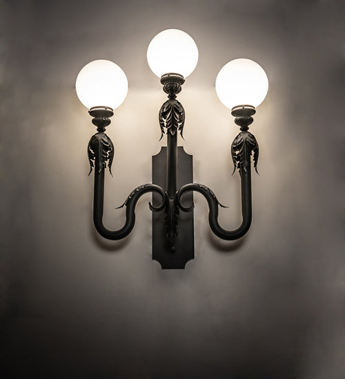 Strasbourg 3-Light 36.00" Fine Textured Black Wall Sconce detail view 5