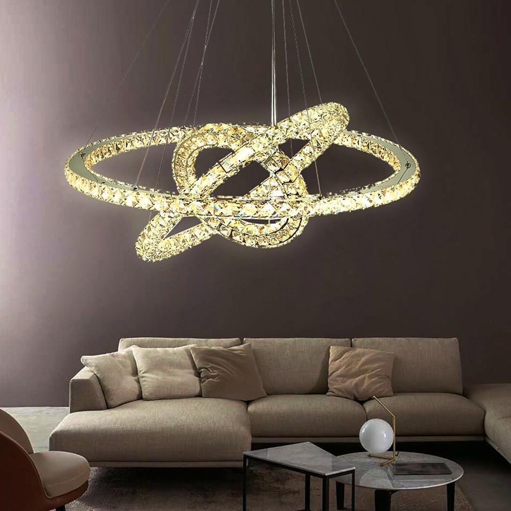 LED 3 Rings Gold Crystal Chandelier Concentric Circles