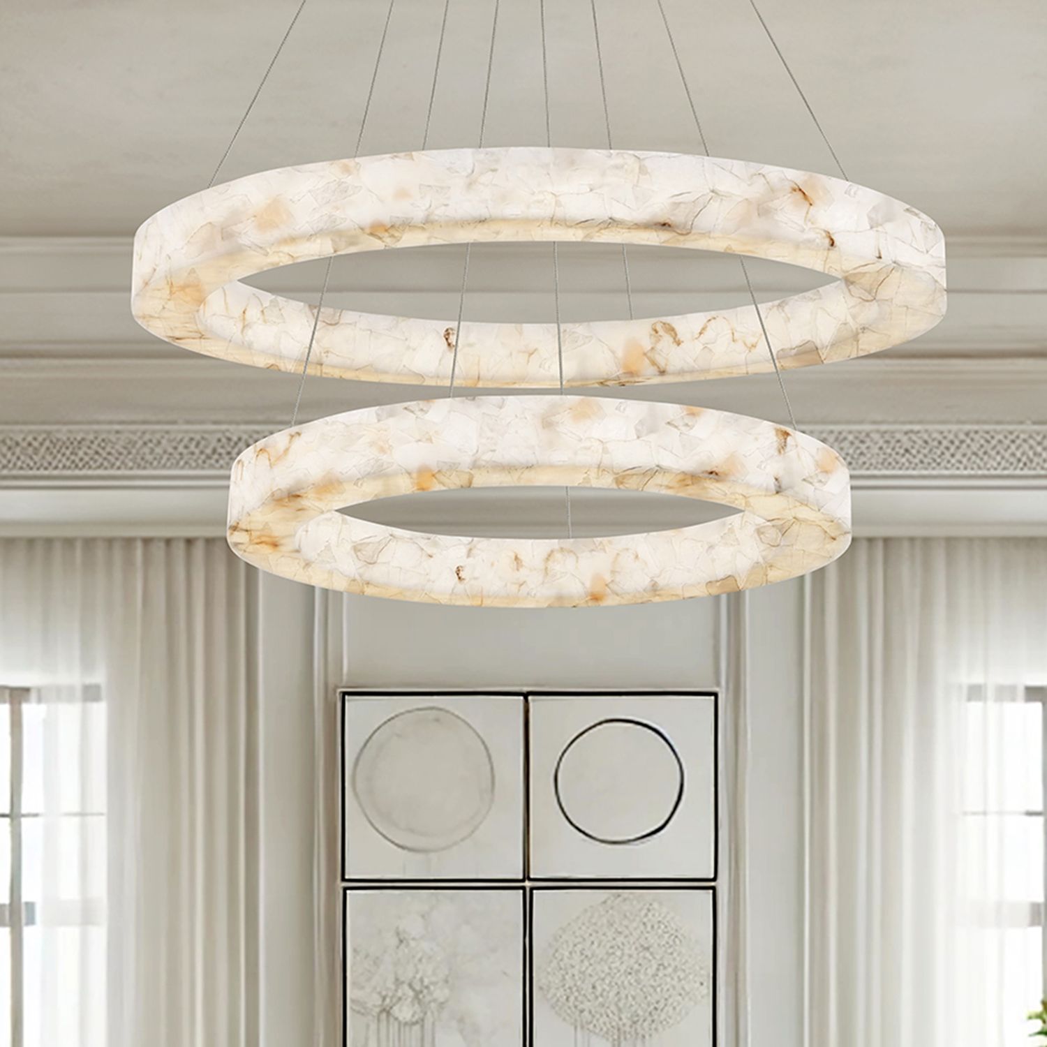 LumenAria Medley 42" Wide 2-Tier Alabaster Chandelier