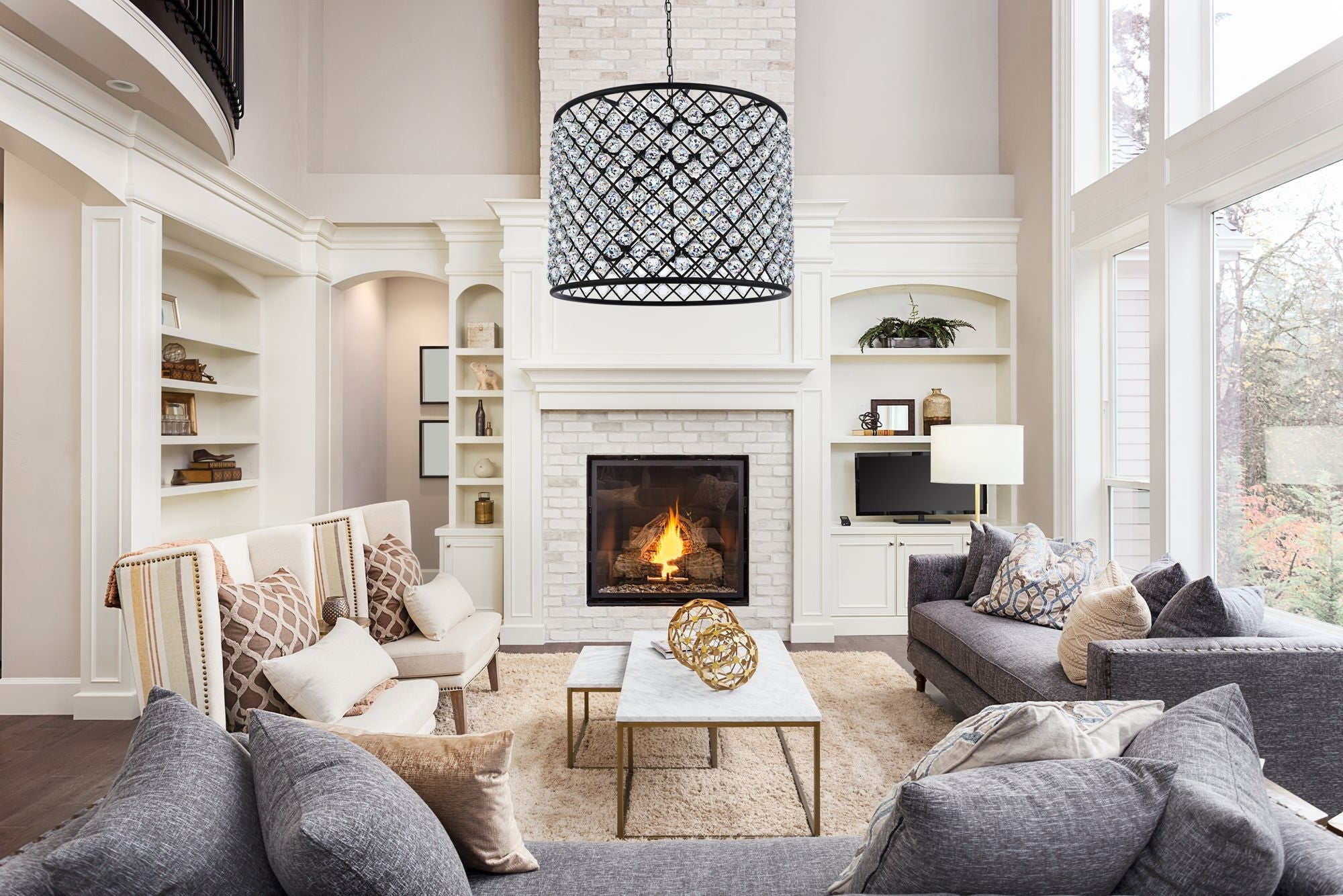 Madison 12-Light Matte Black Chandelier Clear