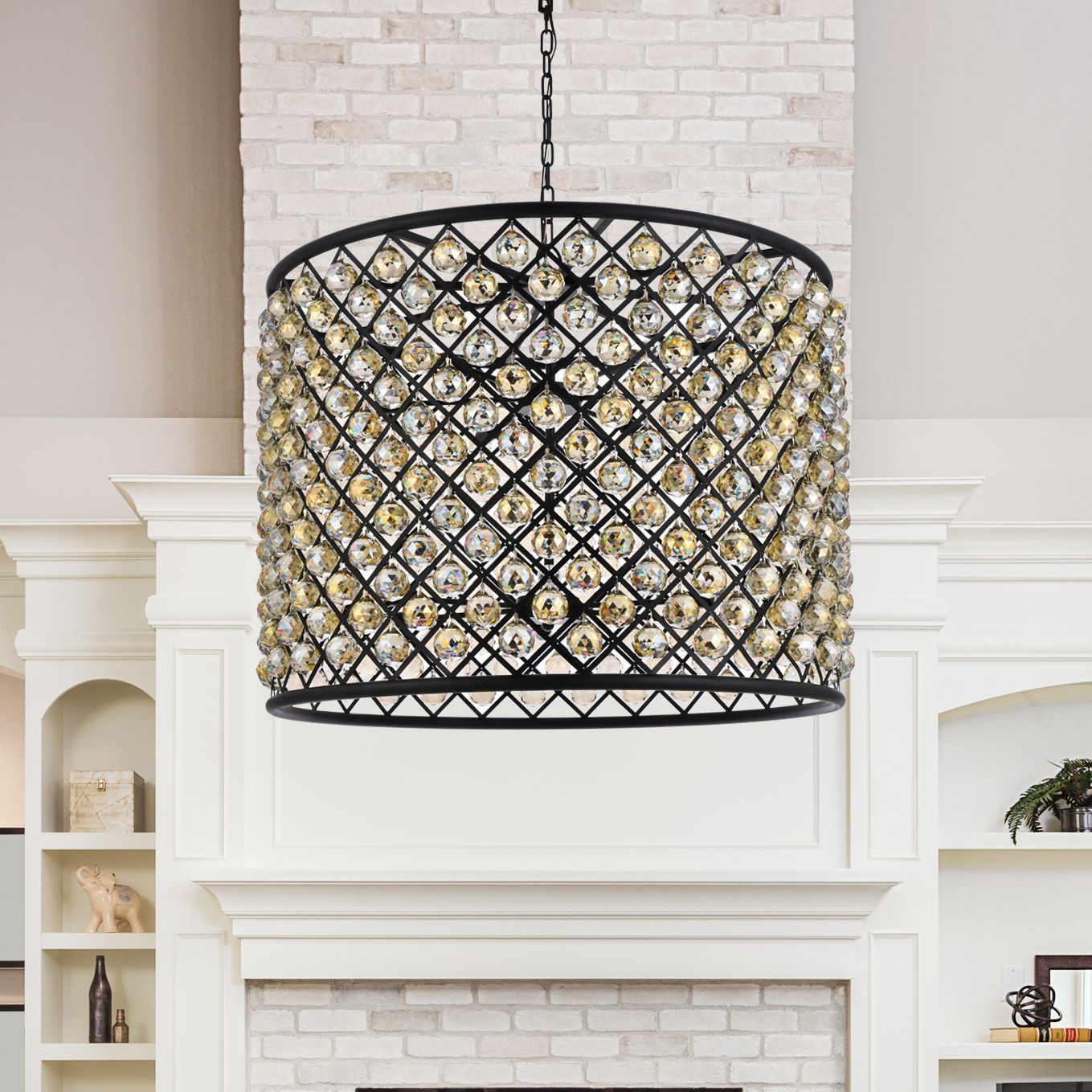 Madison 12-Light Matte Black Chandelier Golden Teak