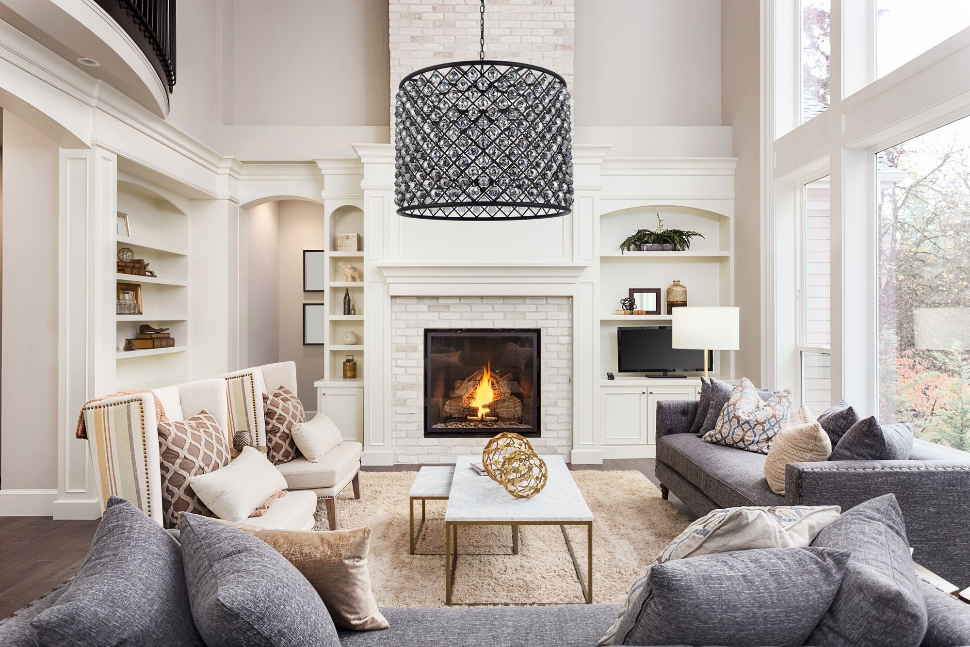 Madison 12-Light Matte Black Chandelier Silver Shade