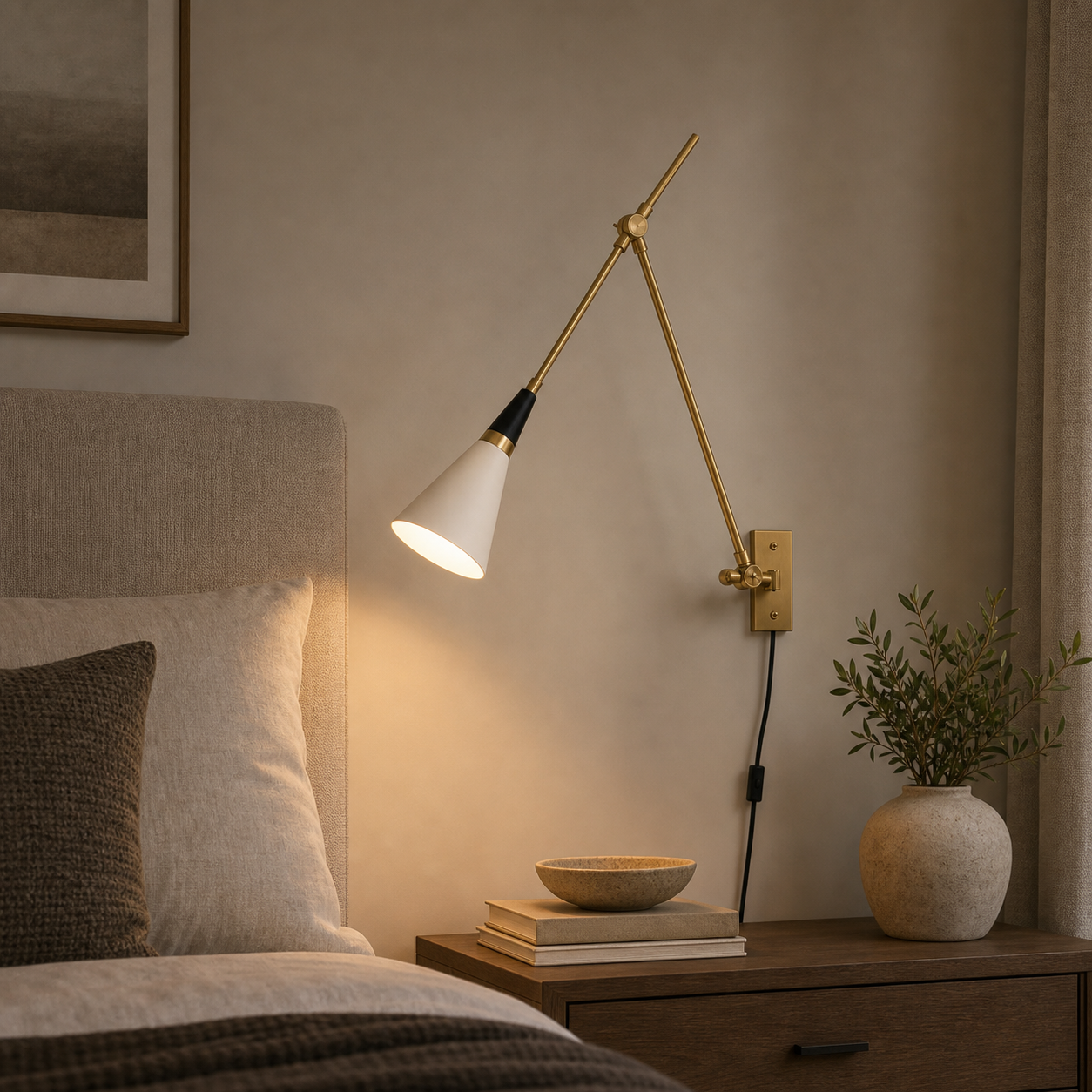 Magari Plug-In Wall Light - Lifestyle Bedroom Or Reading Scene [magari-plug-in-wall-light-lifestyle-bedroom-or-reading-scene.png]