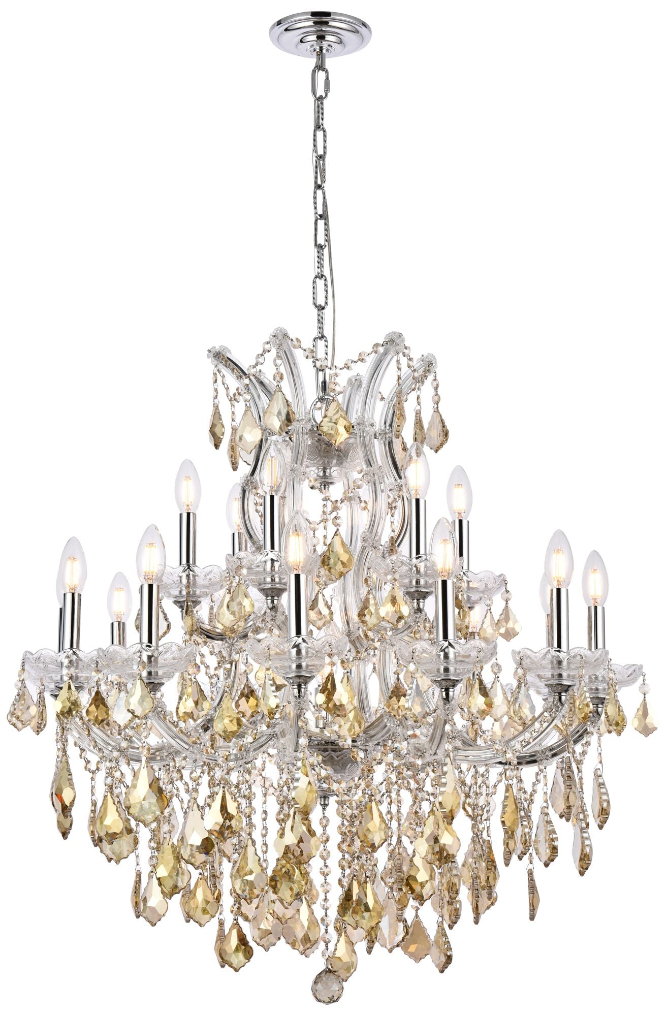 Maria Theresa 19-Light Chrome Chandelier Golden Teak