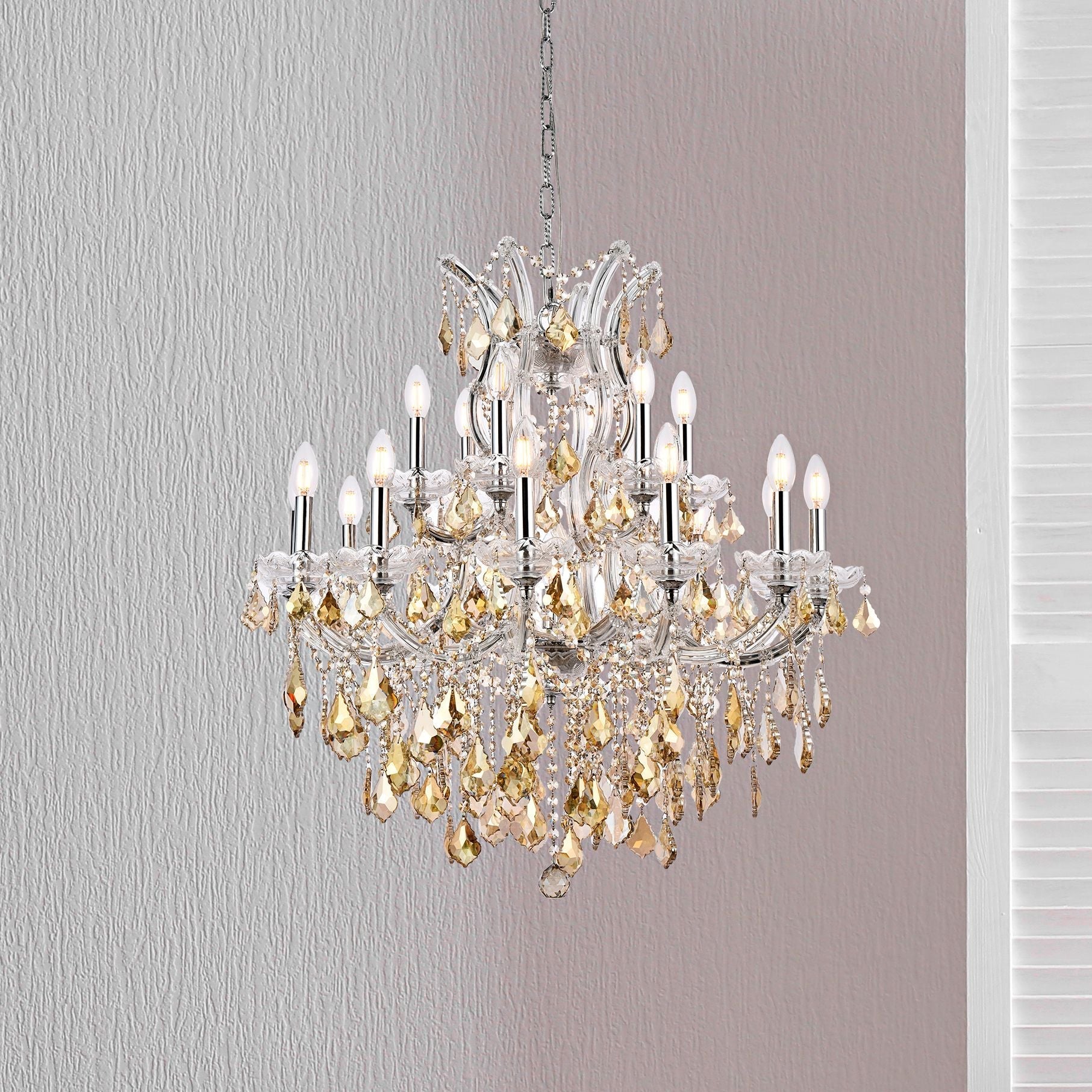 Maria Theresa 19-Light Chrome Chandelier Golden Teak