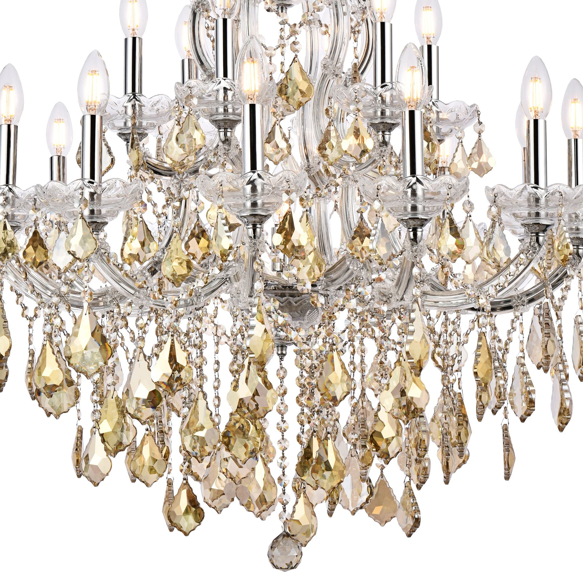 Maria Theresa 19-Light Chrome Chandelier Golden Teak
