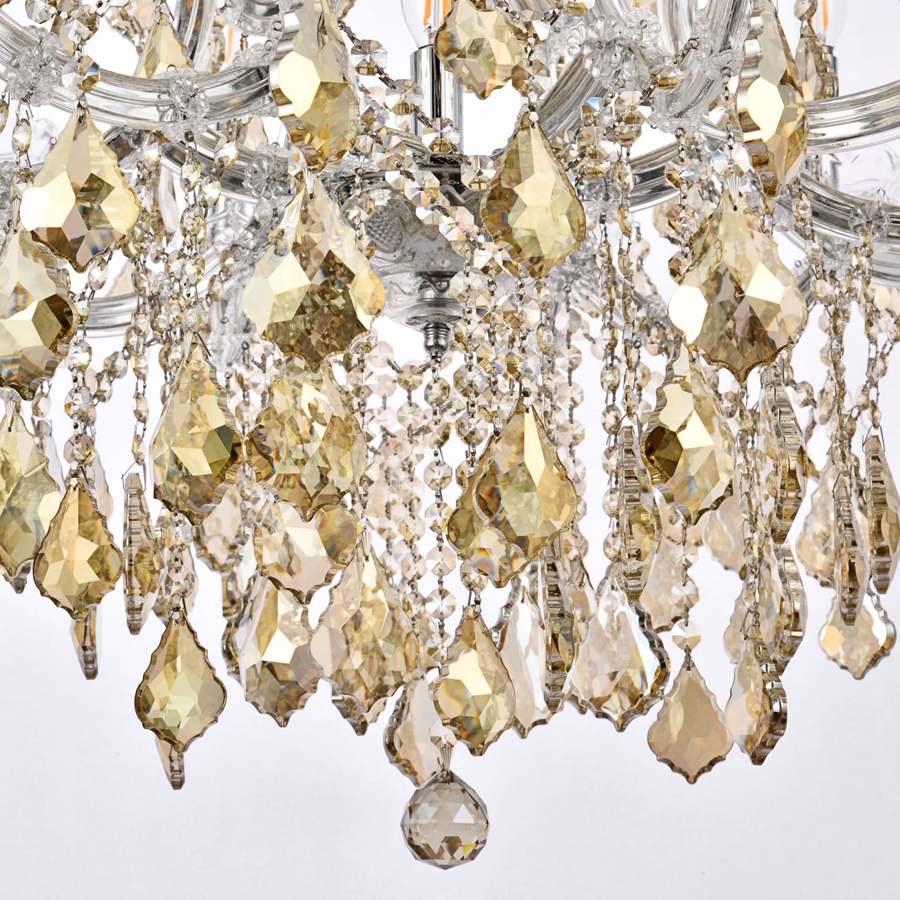 Maria Theresa 19-Light Chrome Chandelier Golden Teak