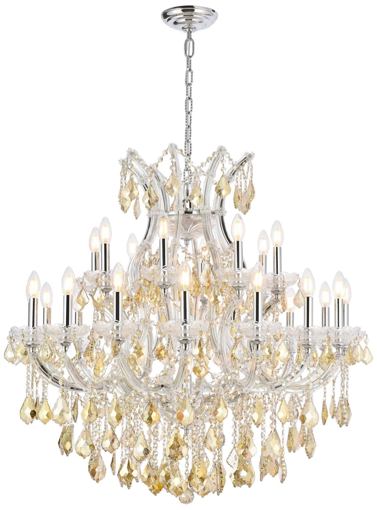 Maria Theresa 24-Light Chrome Chandelier Golden Teak