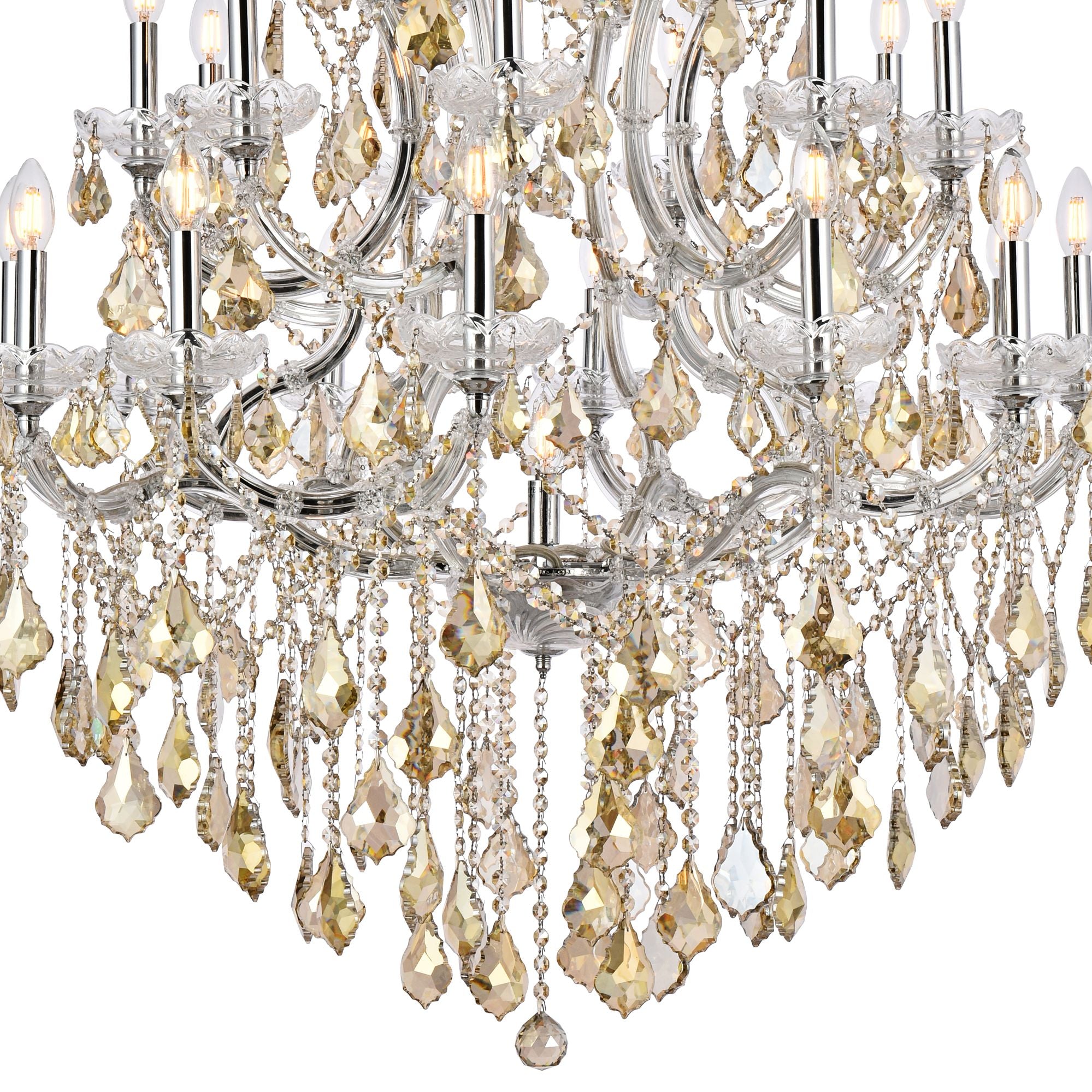 Maria Theresa 28-Light Chrome Chandelier Golden Teak