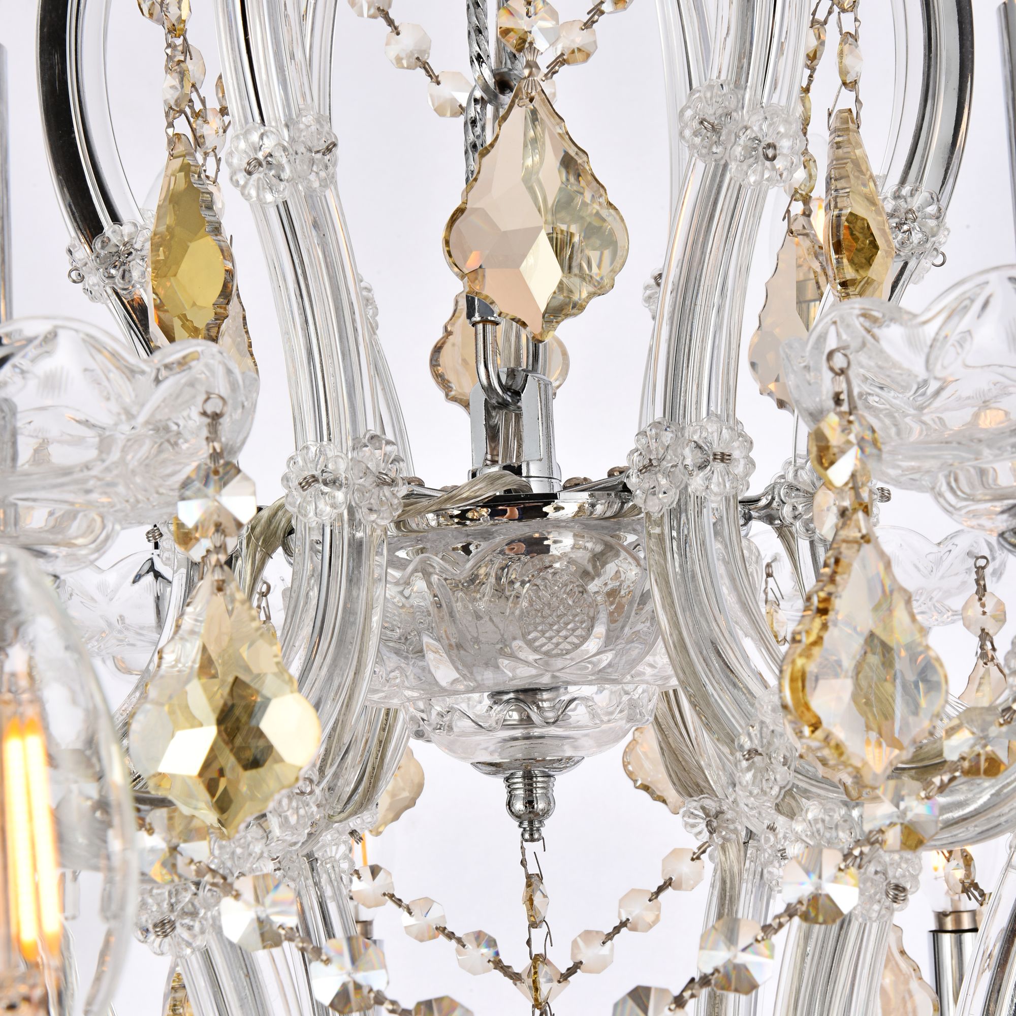 Maria Theresa 28-Light Chrome Chandelier Golden Teak