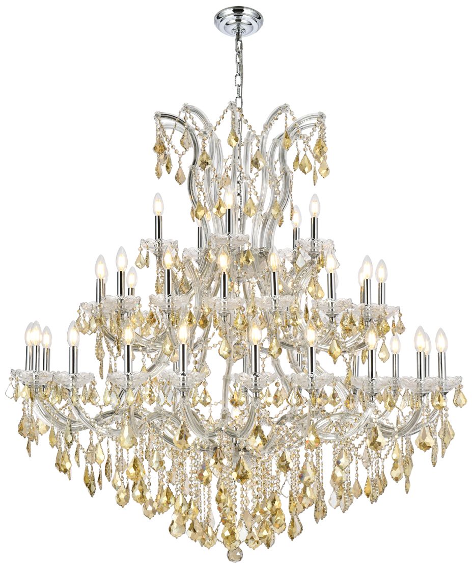 Maria Theresa 41-Light Chrome Chandelier Golden Teak