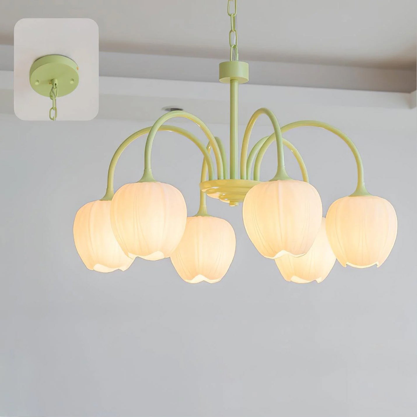 Matcha Bloom Tulip Chandelier detail view 2