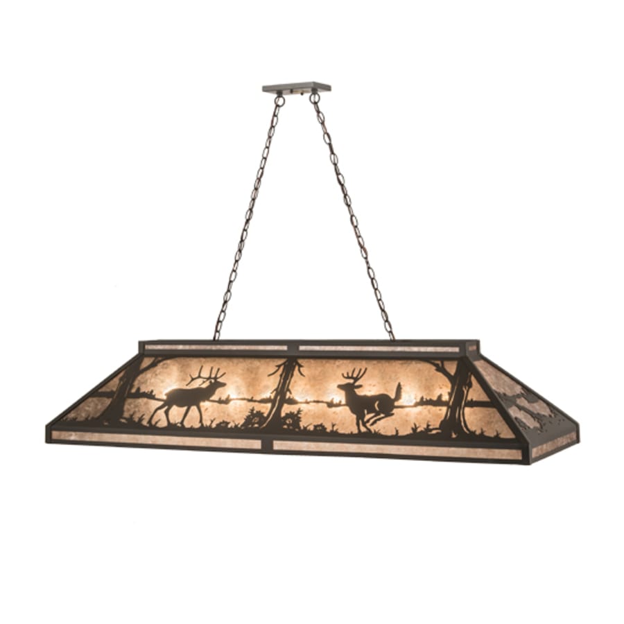 Elk and Deer At Lake 9-Light 61" Wide Linear Pendant