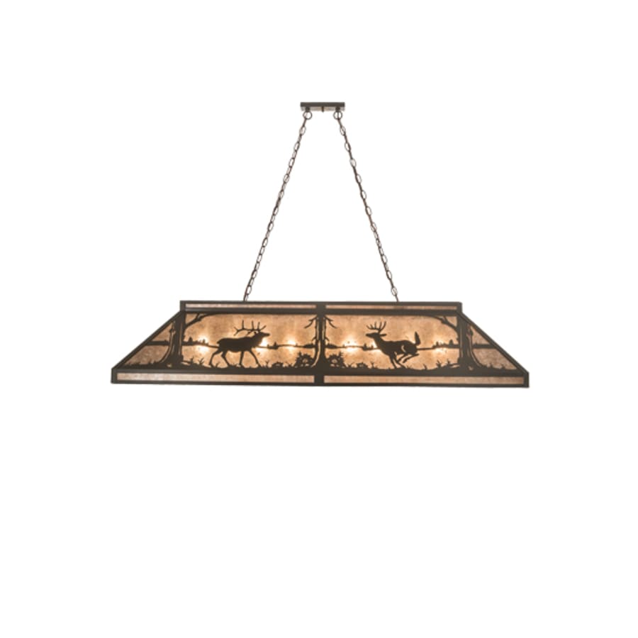 Elk and Deer At Lake 9-Light 61" Wide Linear Pendant