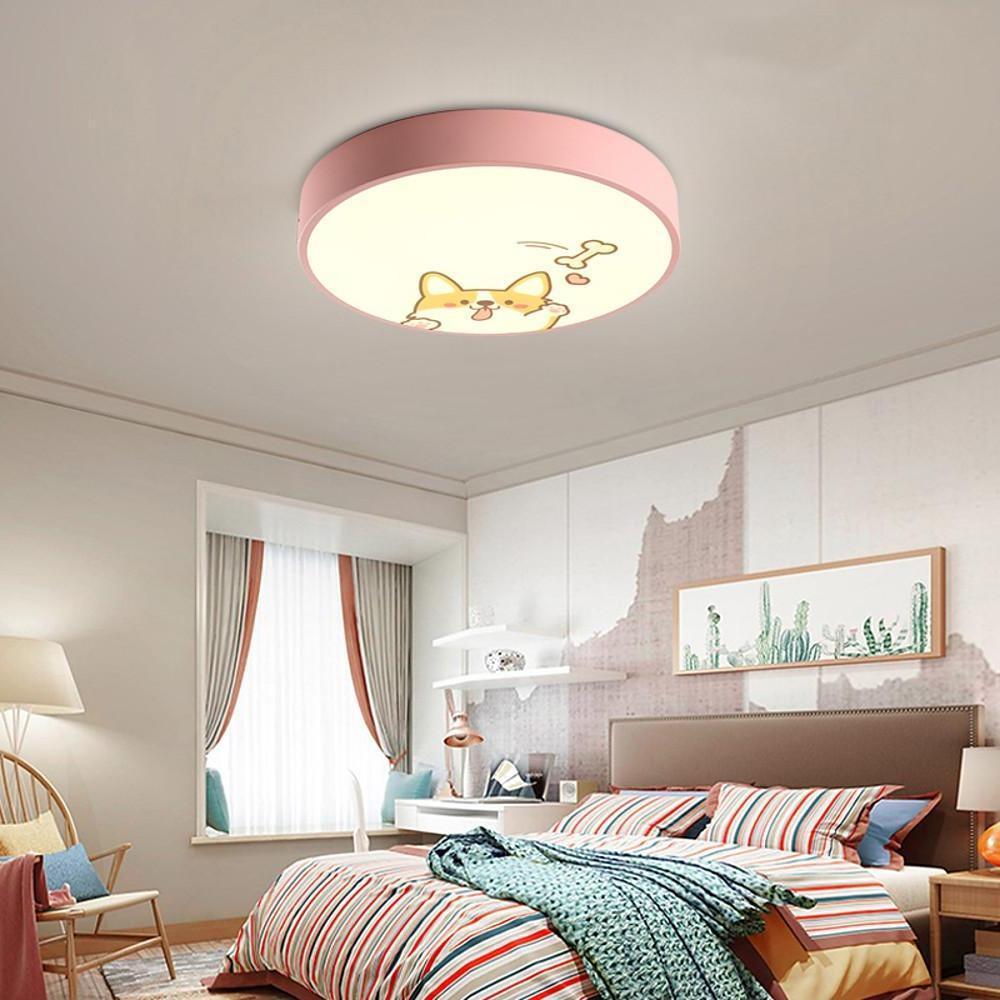 Circular Dog Image Flush Mount Drum Light LED Metal