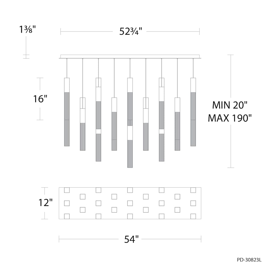Cinema 54" Wide LED Crystal Linear Pendant with Clear