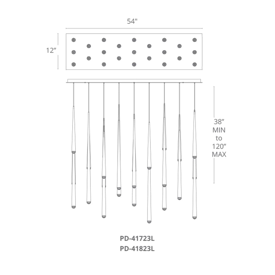 Cascade 23-Light 54" Wide LED Crystal Linear Chandelier