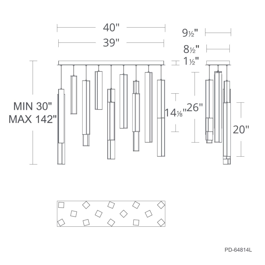 Chaos 14-Light 10" Wide LED Suspension Linear Pendant