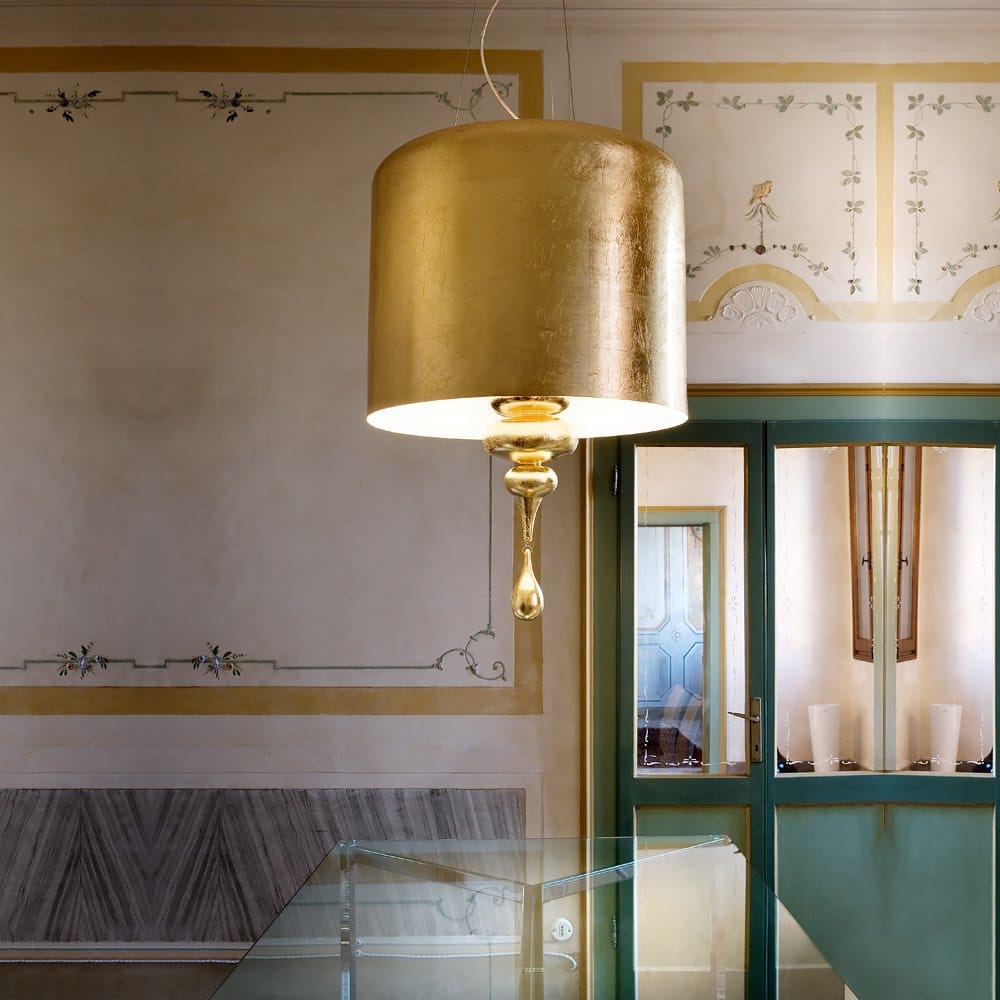 Modern Italian Designer Gold Leaf Ceiling Chandelier