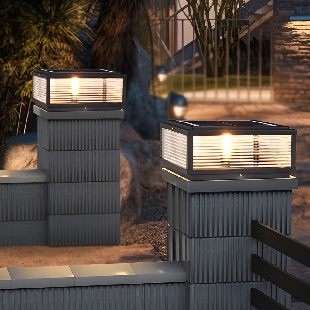 Square Ribbed Glass Exterior Pier Mount Post Light - 9.8" Die-casting, Outdoor Wall Light, detail 3