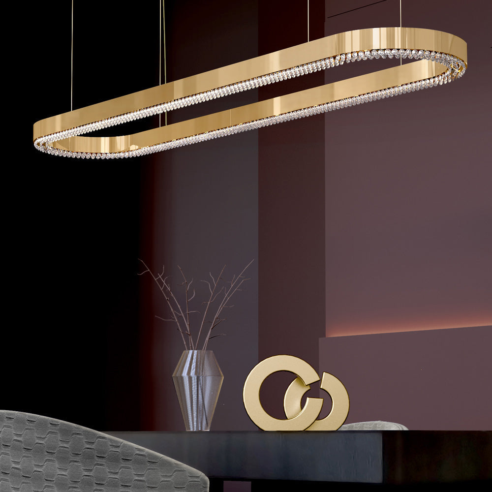 Modern Oval Chandelier with Crystals