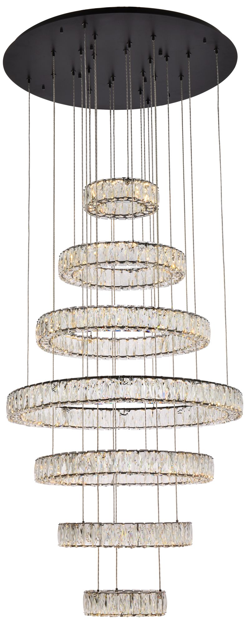 Monroe 34" Led Seven Ring Chandelier in Black