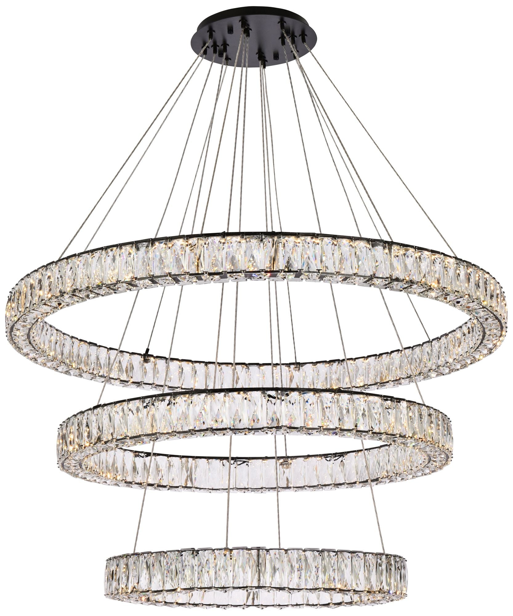 Monroe 41" Led Triple Ring Chandelier in Black