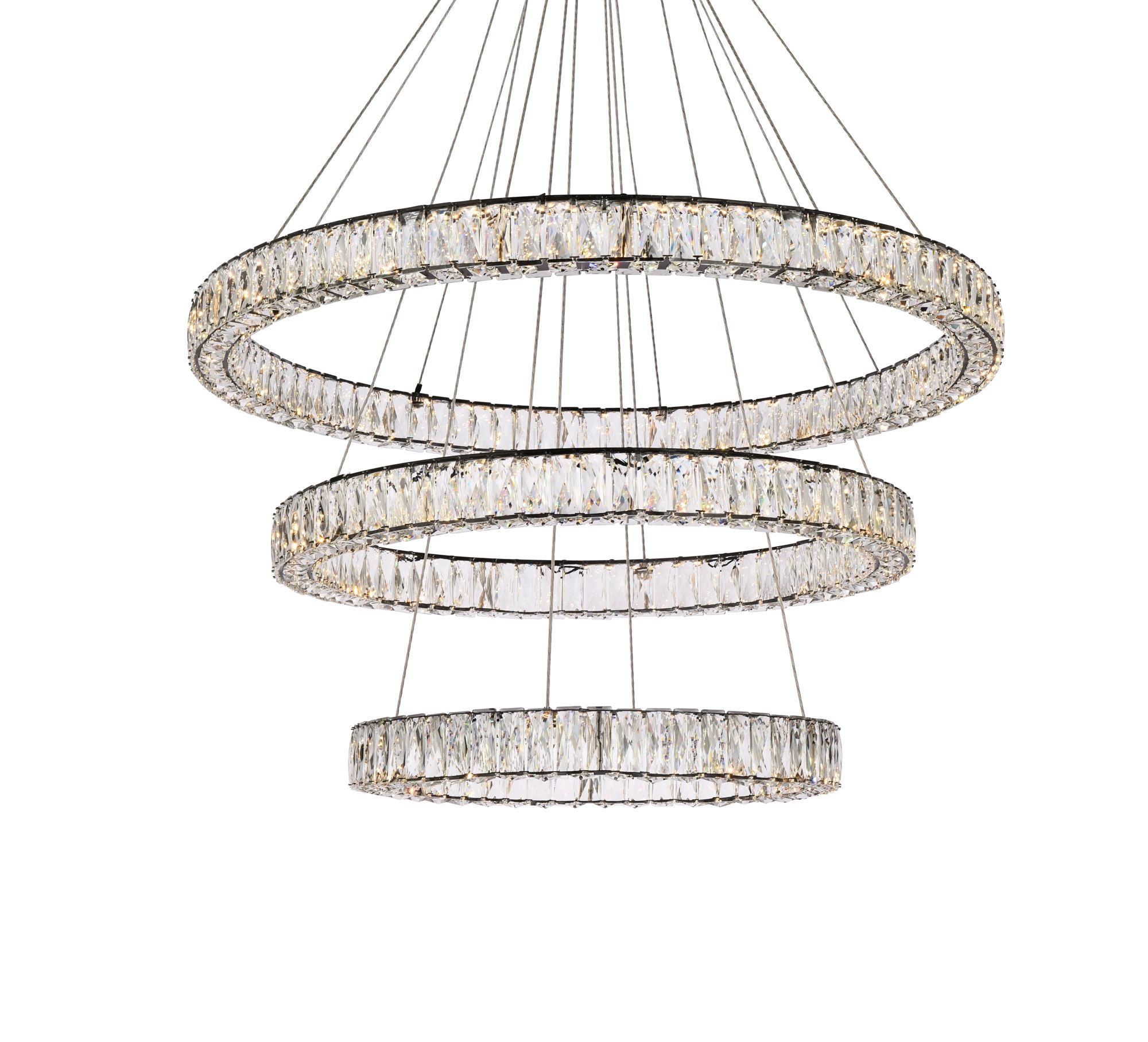 Monroe 41" Led Triple Ring Chandelier in Black