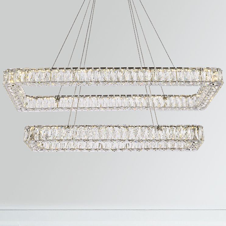 Monroe 42"W Chrome Crystals LED Double Chandelier
