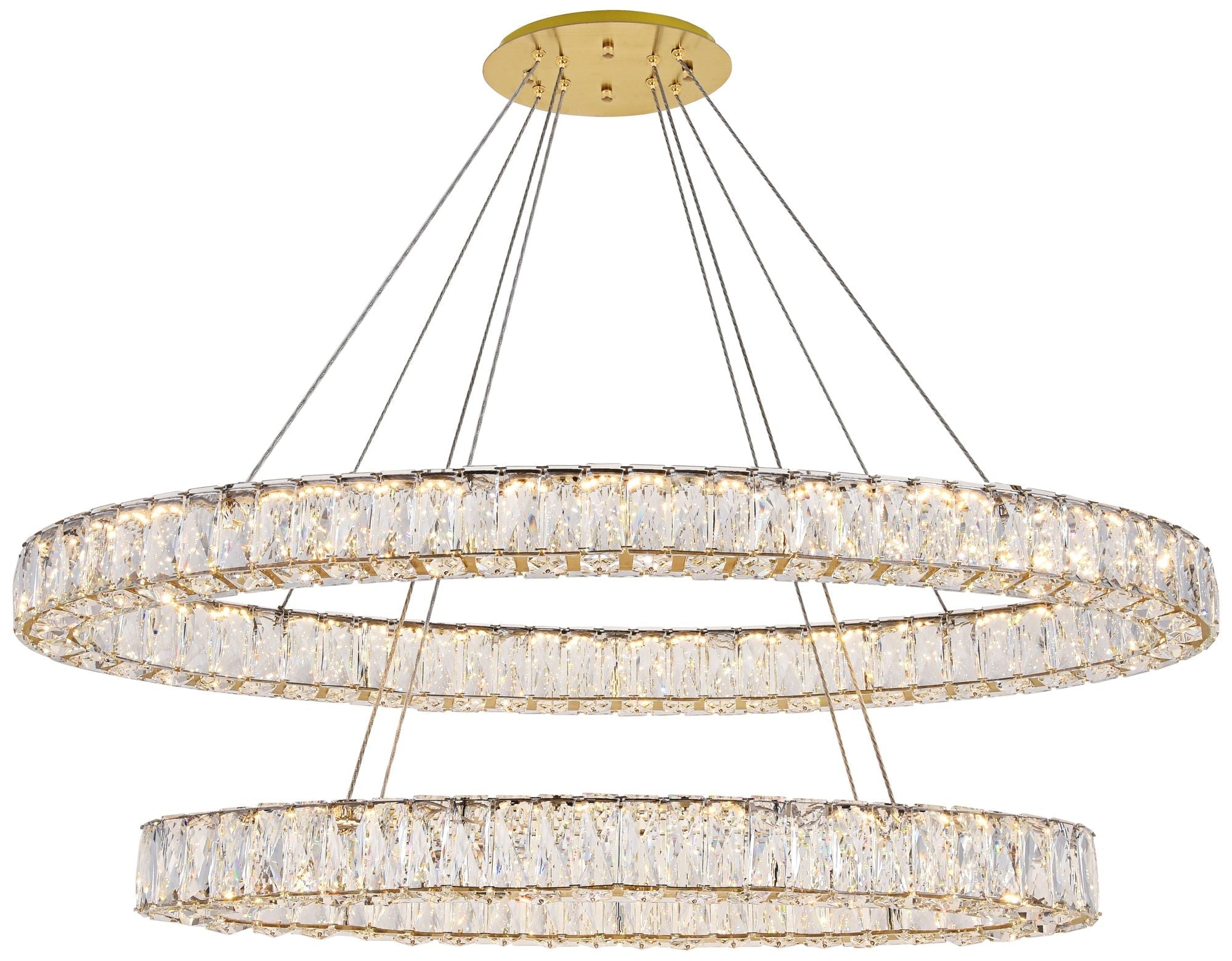 Monroe 48" Wide Gold and Crystal 2-Tier Oval Chandelier
