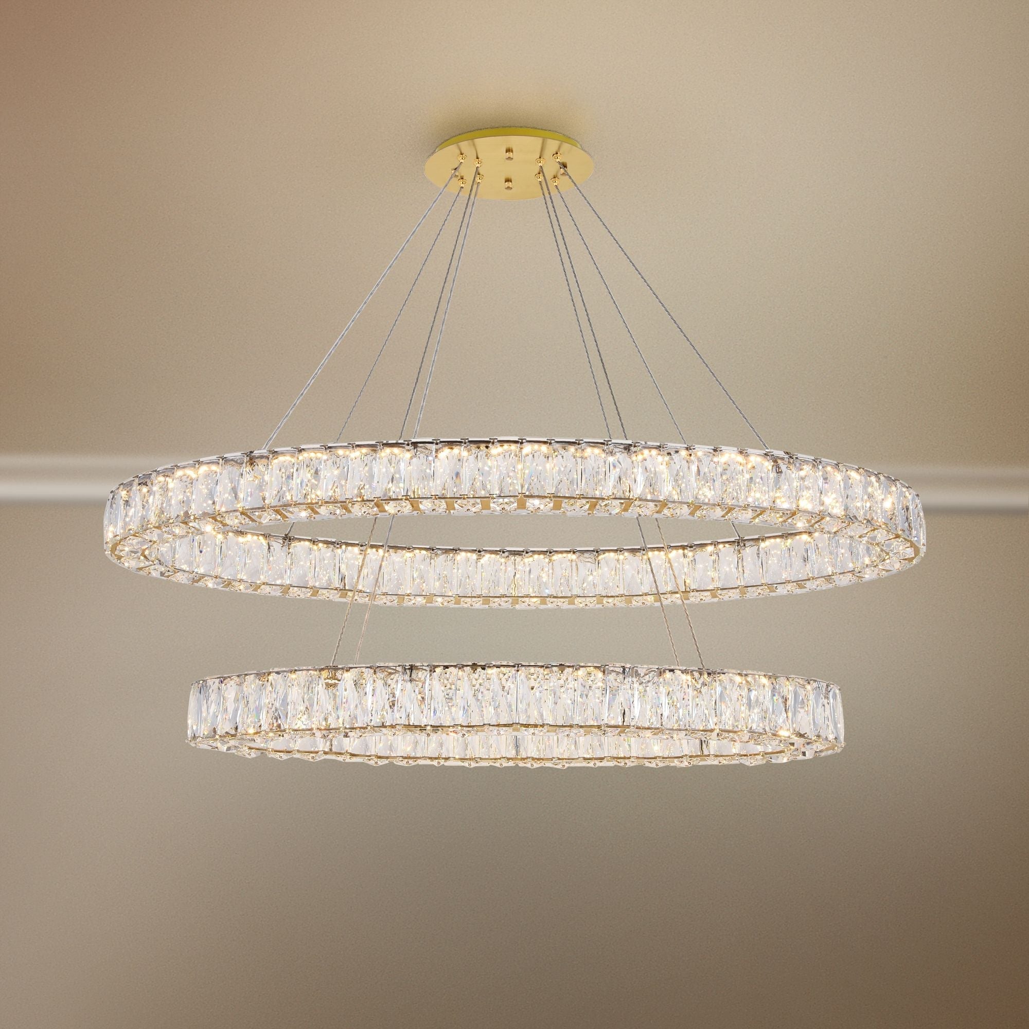 Monroe 48" Wide Gold and Crystal 2-Tier Oval Chandelier