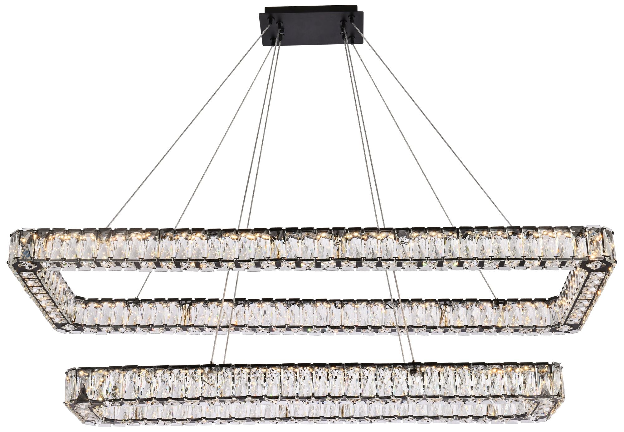 Monroe 50.25" Wide Black Crystal 2-Light Chandelier