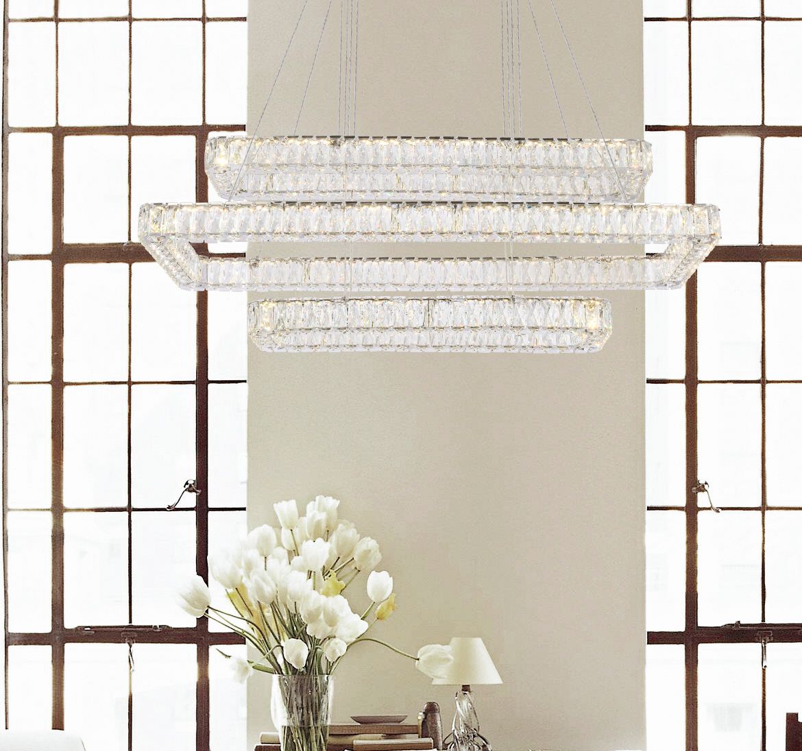 Monroe 50.25" Wide Chrome and Crystal LED Chandelier