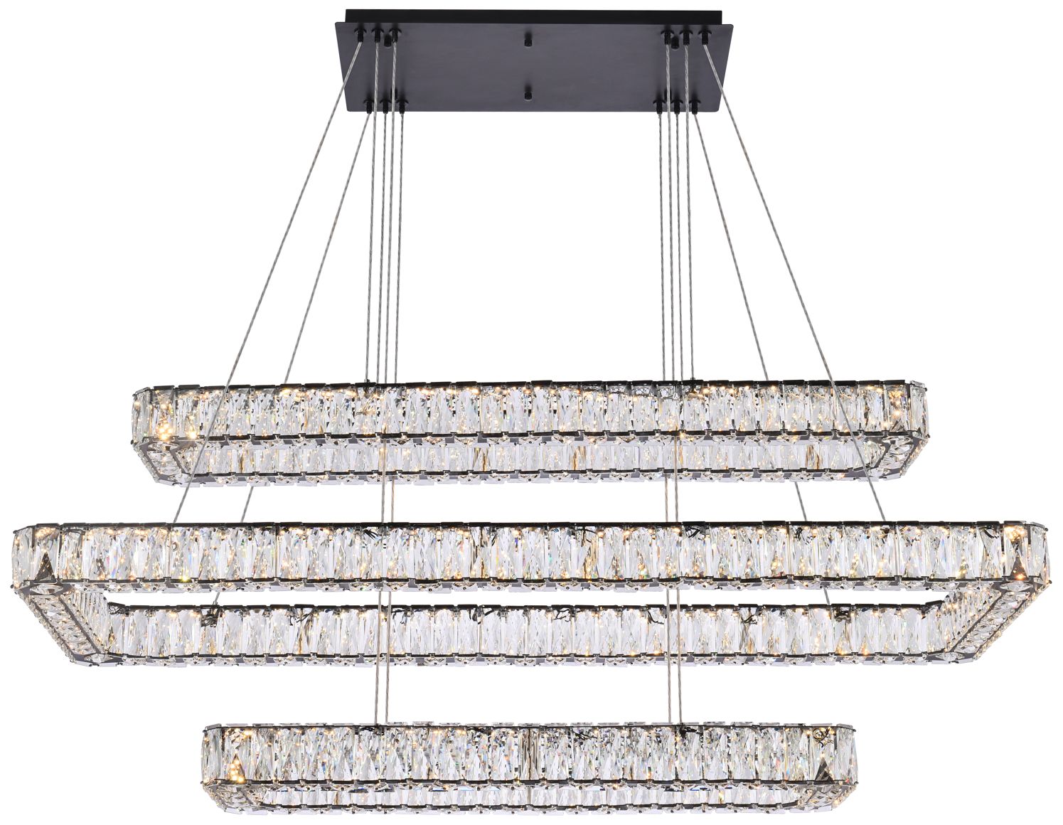 Monroe 50" Wide Black Crystal 3-Tier LED Chandelier