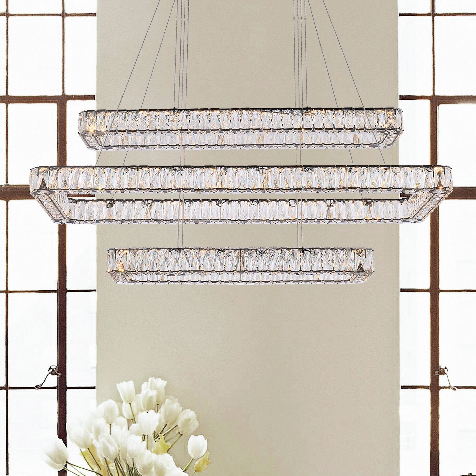 Monroe 50" Wide Black Crystal 3-Tier LED Chandelier
