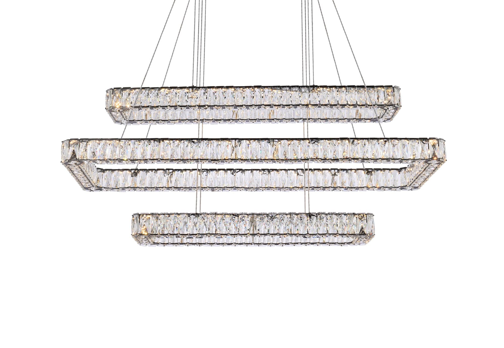 Monroe 50" Wide Black Crystal 3-Tier LED Chandelier