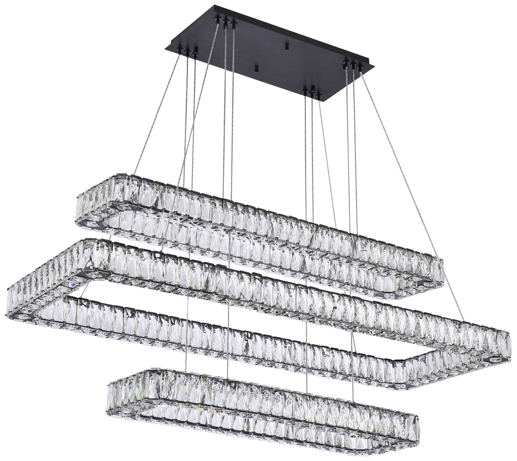 Monroe 50" Wide Black Crystal 3-Tier LED Chandelier
