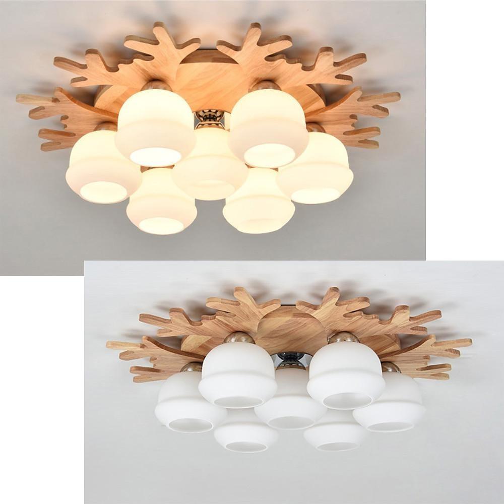 Globes Cluster Bamboo Glass LED Flush Mount Ceiling