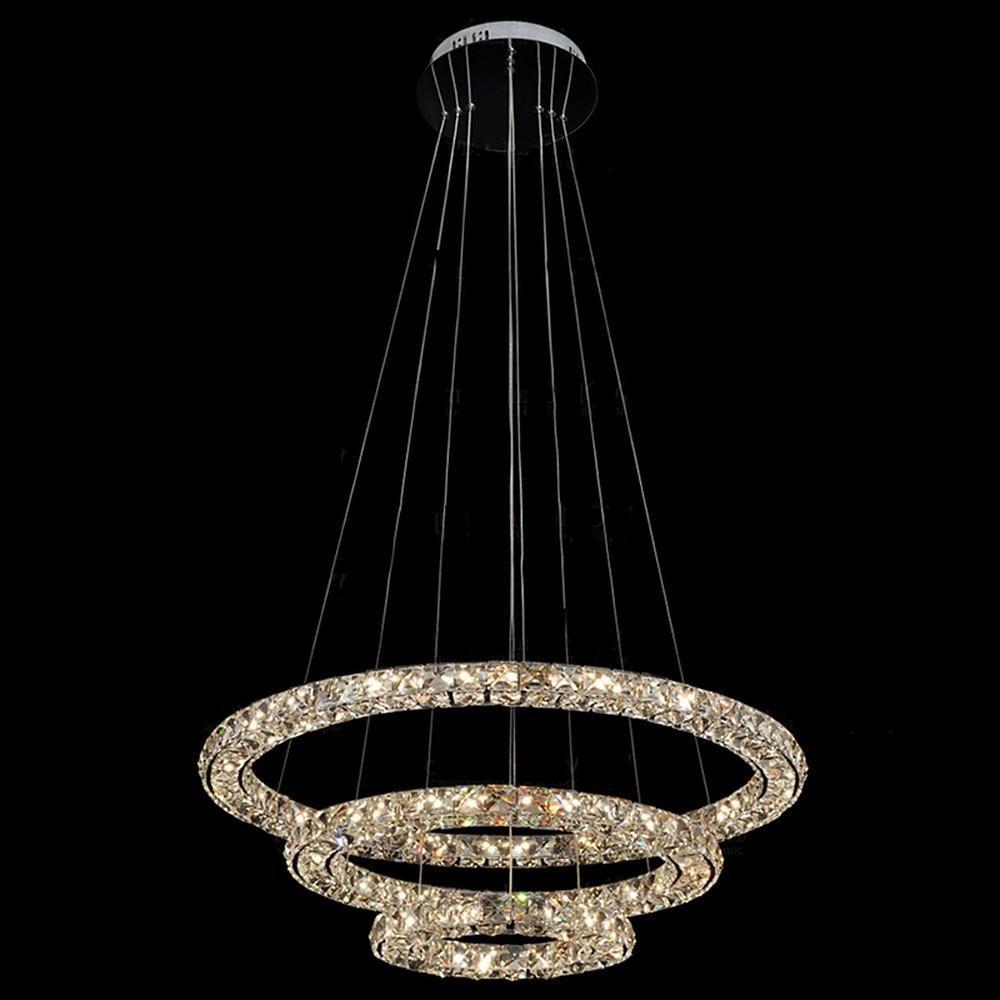 LED 3 Rings Gold Crystal Chandelier Concentric Circles