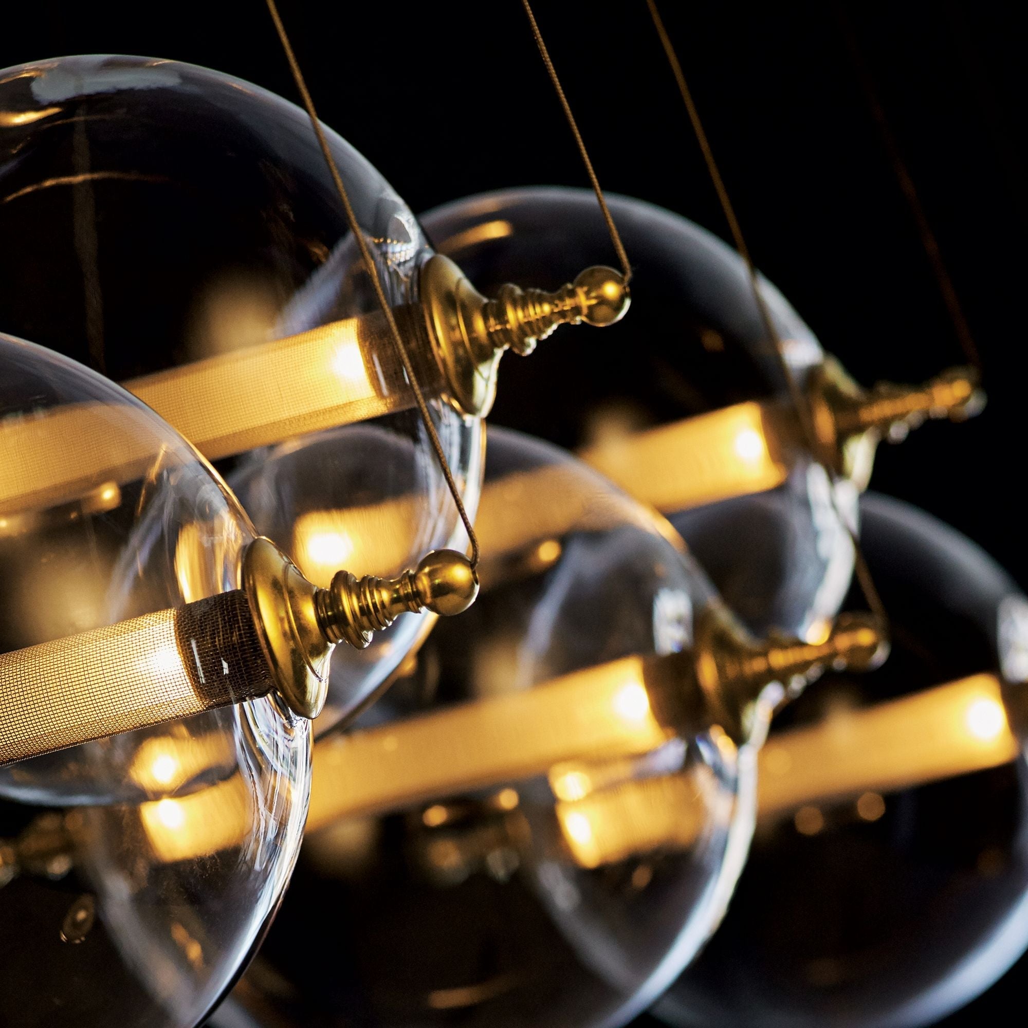 Side view of glass chandelier for scale and shape reference