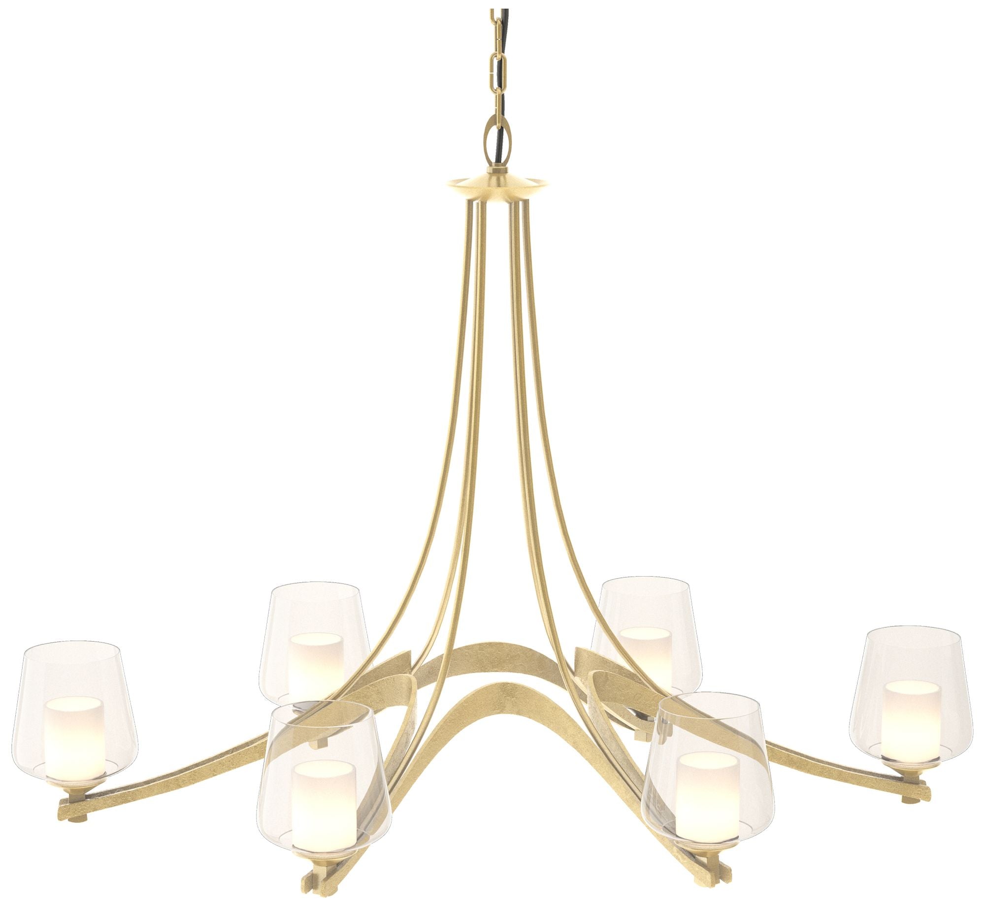 Oval Ribbon 38.5"W 6 Arm Brass Chandelier with Opal