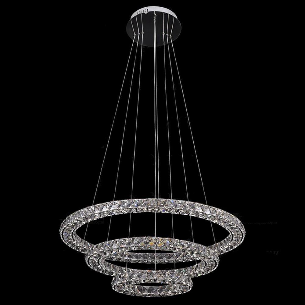 LED 3 Rings Gold Crystal Chandelier Concentric Circles