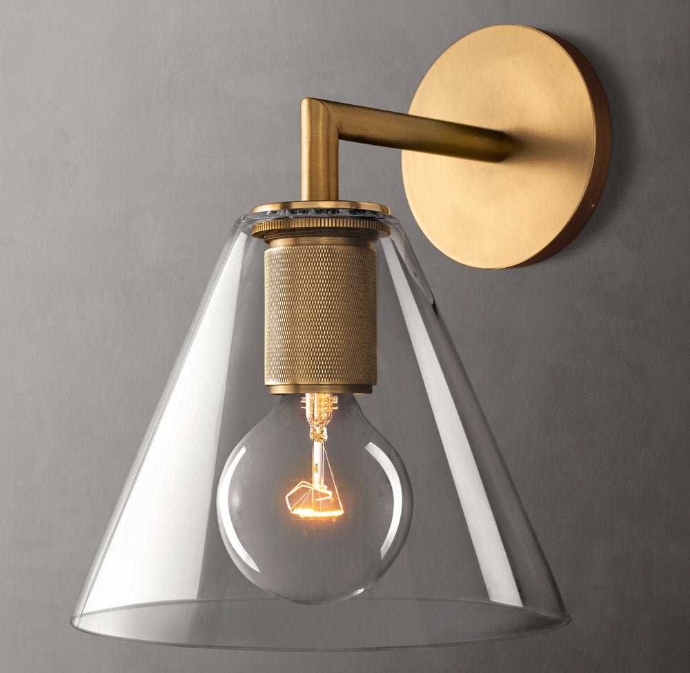 Utilitaire Funnel Shade Wall Light, Bathroom Wall Sconce, 8"W x 9"D