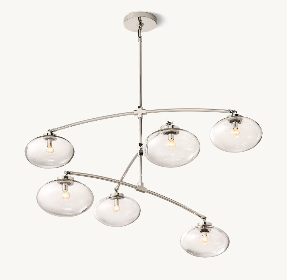 Close-up angle of Cabrette Clear Glass Mobile Round Chandelier showing form and material detail